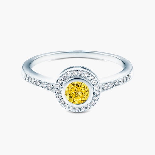 Pierścionek zaręczynowy SAVICKI: białe złoto, żółty szafir